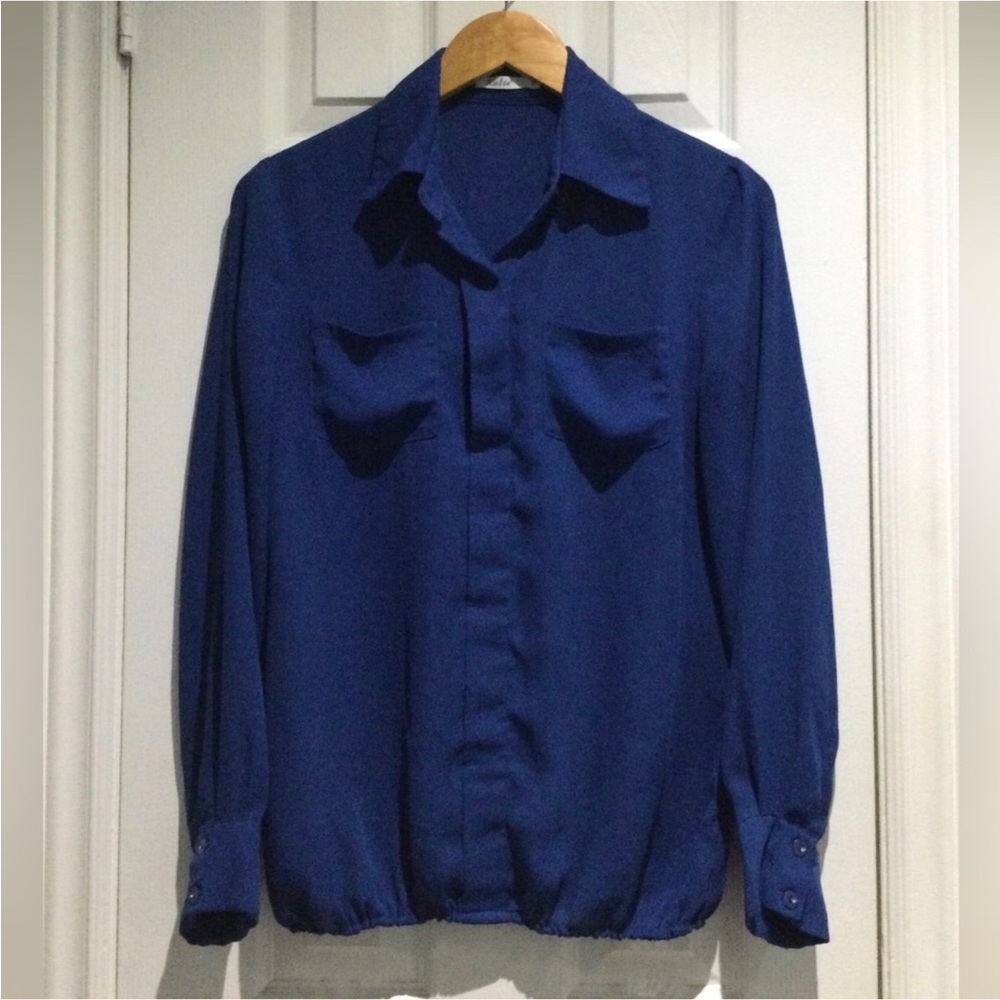 Katie Women’s Summer Rayon Blue Double Chest Pocket Shirt